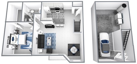 Floor plan for 1 bed, 1 bath, 879 sqft